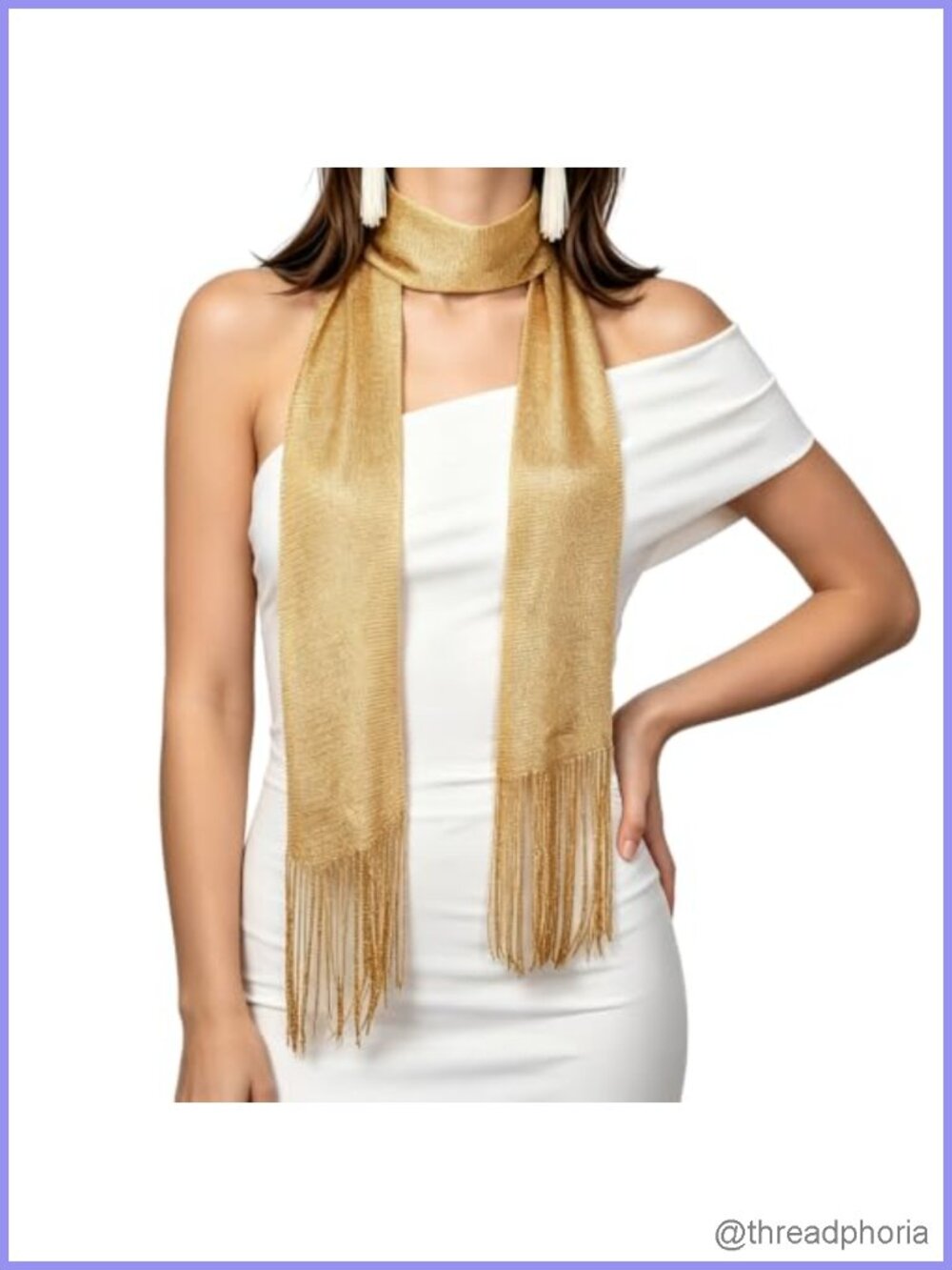 Sparkly Metallic Knit Skinny Scarf for Women Versatile Party Accessory, Head